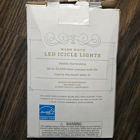 TARGET "WONDERSHOP" White LED Icicle Indoor/Outdoor String Lights NEW IN BOX - Picture 3 of 4